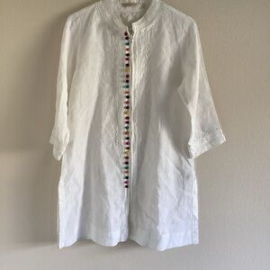 Soft Surroundings White 100% Linen Tunic Dress Size S Embroidered Boho Style